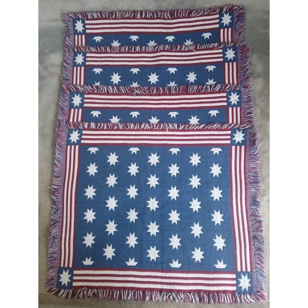 Set of 4 Patriotic Tapestry Placemats Stars Stripes Flag 4th of July Cotton READ